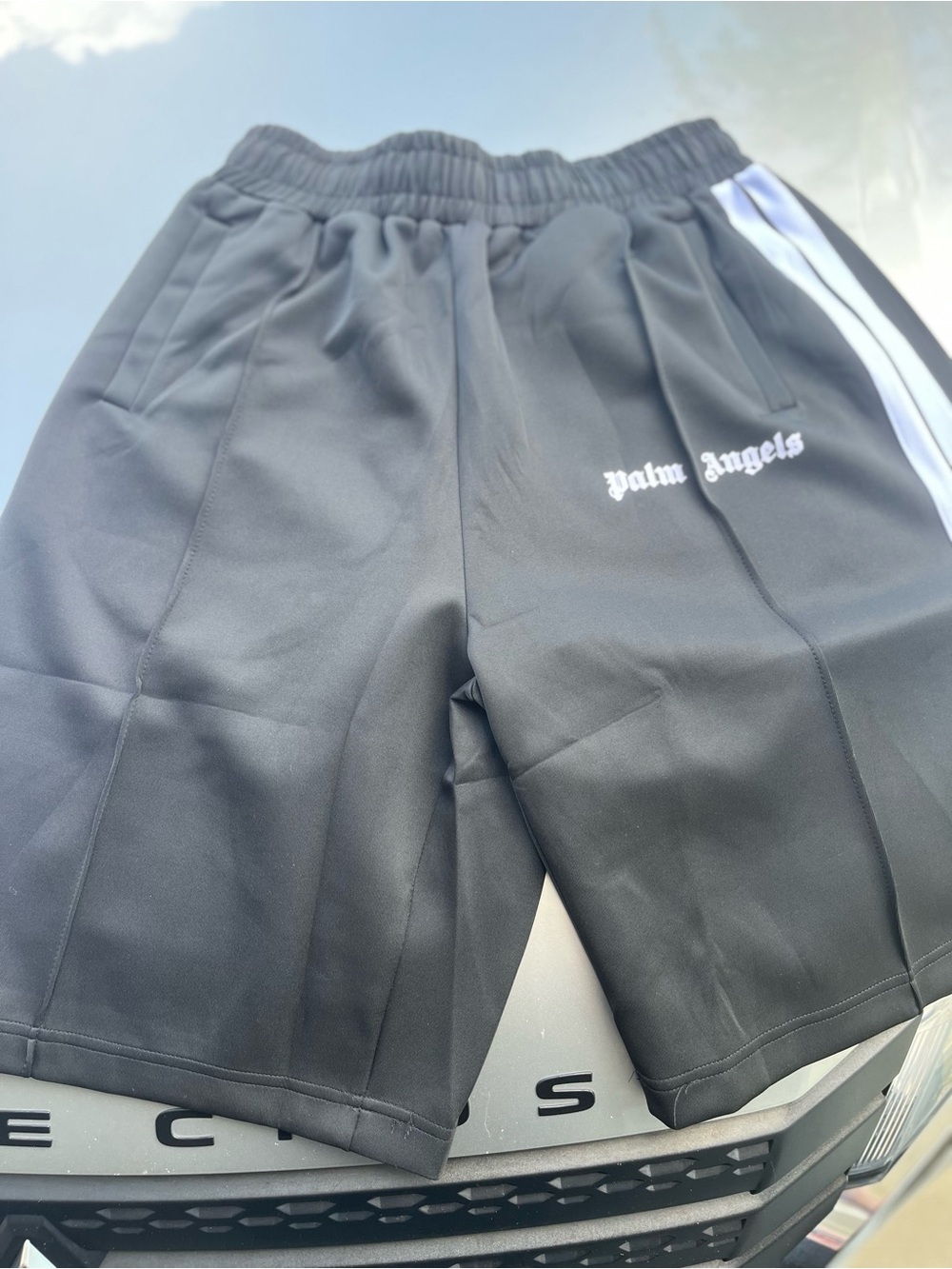 Palm Angels Black Athletic Shorts with White Side Stripe